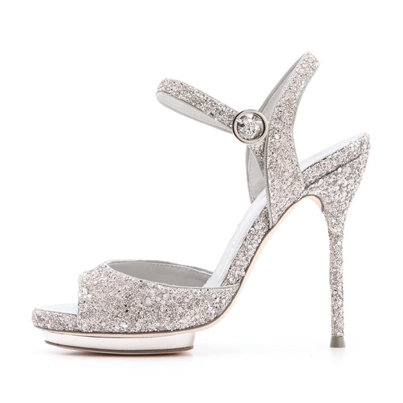 🎉HP🎉 BNIB Alice + Olivia Metallic Silver Sequin Ultra High Platform Heels - Picture 2 of 10